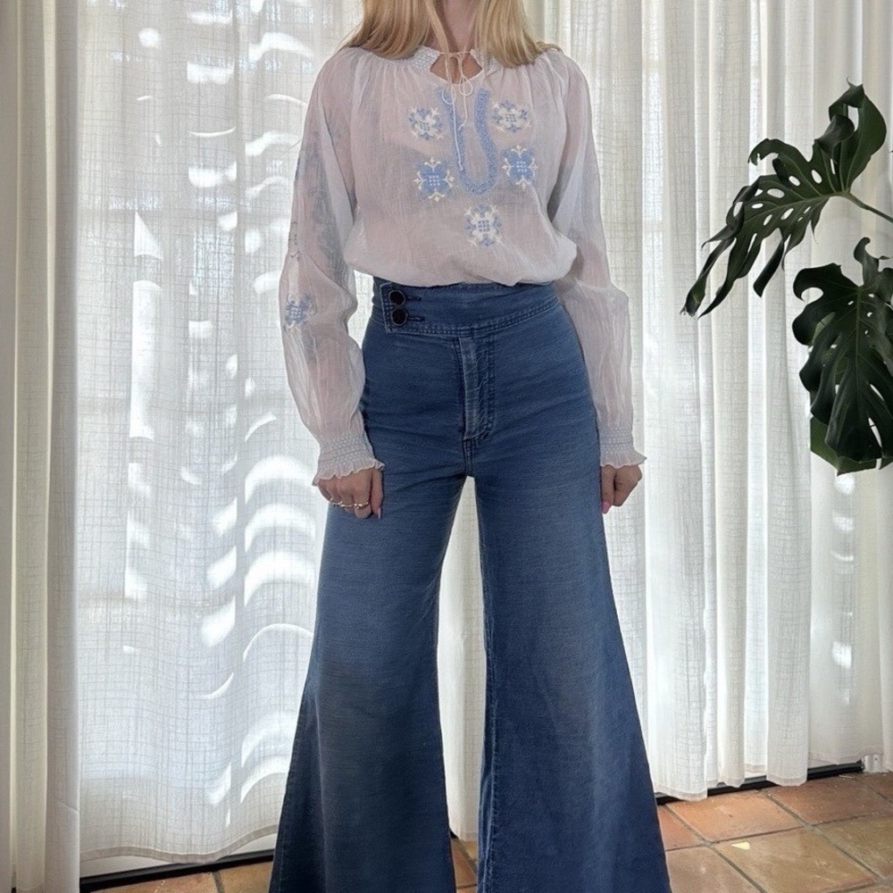 Vintage 70s Embroidered Peasant Blouse 1970s Boho
